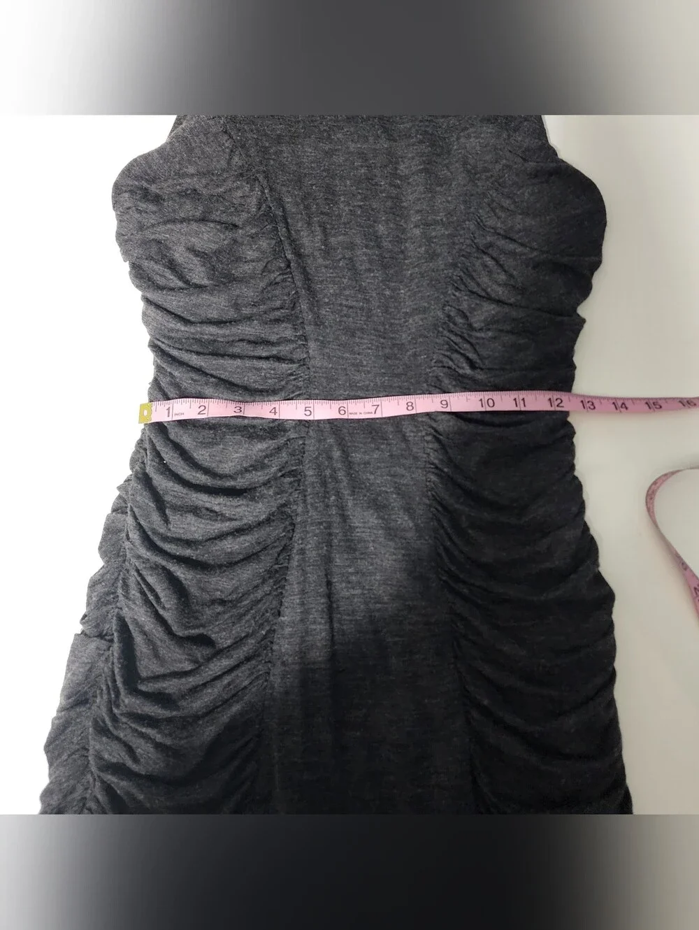 Calvin Klein Charcoal Ruched Midi Sheath Dress Size 10 Goth